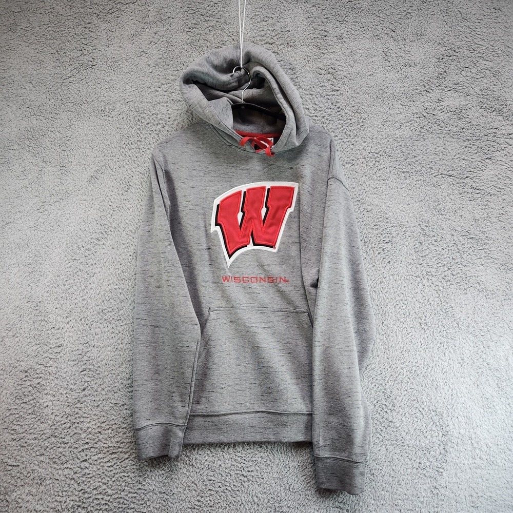 Champion Wisconsin Badgers Hoodie Men's M Gray Streetwear Football Winter